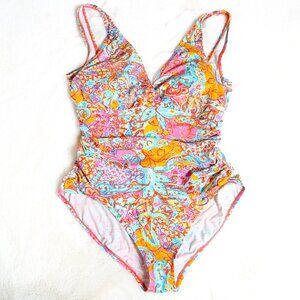 LAUREN RALPH LAUREN Amara Patchwork Surplice One-Piece Swimsuit Size 16